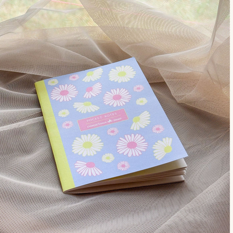 yellow, blue, pink pastel floral notebook. 